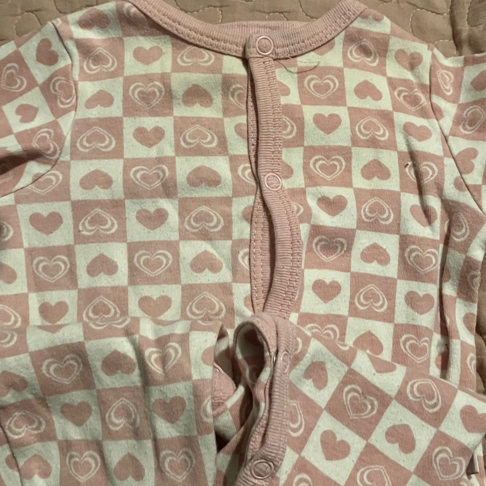 Pink Heart Patterned Kids Footie